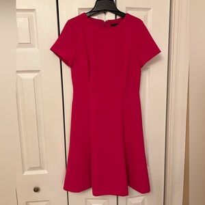 Ann Taylor Crew Neck Short Sleeve Flare Dress in Hot Pink